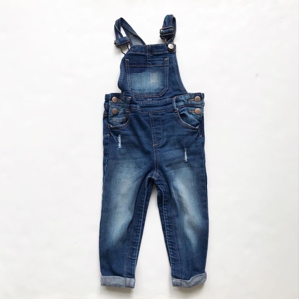 Old Navy distressed denim overalls EUC 2T